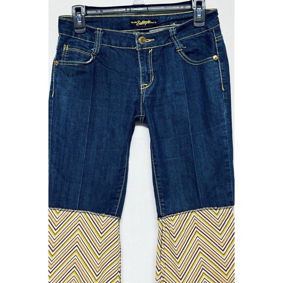 Southpole South Pole Denim & Striped Fabric Bell Bottom Jeans Festival Boho 5 - Picture 2 of 6